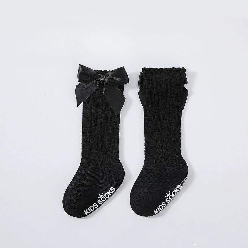 Boys and girls striped high-tube socks, baby bubble mouth stockings, baby bow cotton non-slip socks, children's socks