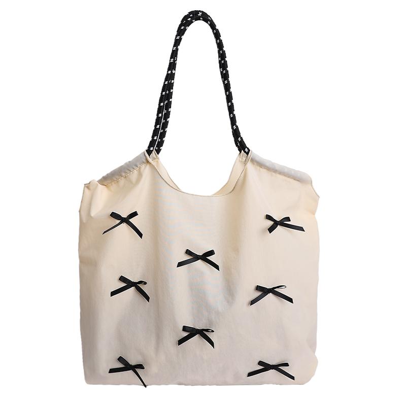 

Women s Canvas Tote Bag with Black Bow Decor Sweet Cool Casual Aesthetic Daily Shopping Travel Handbag 2026 New Shoulder Bags 36cmx35cmx7cm бежевый