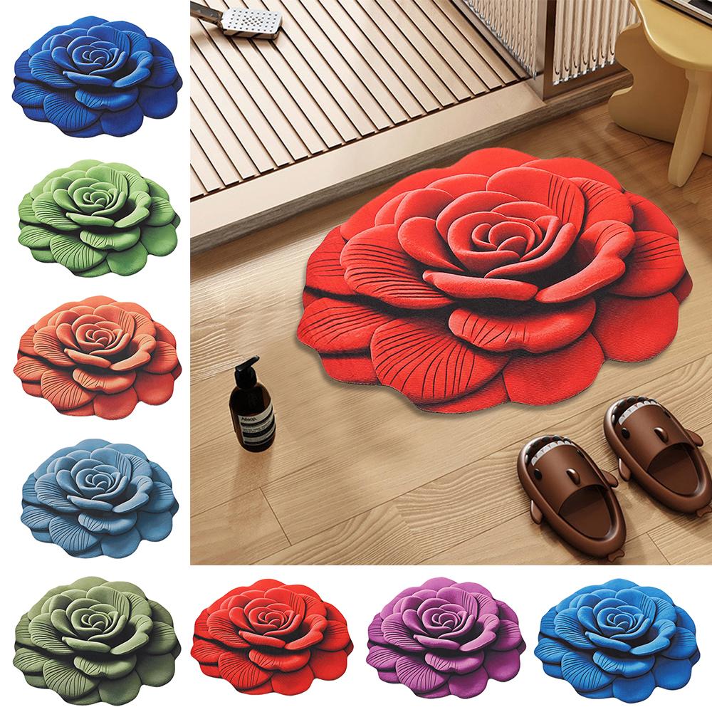 Special-shaped Flower Carpet Soft Non-slip Bathroom Floor Mat Absorbent 60x60cm/100x100cm Peony Floor Mat