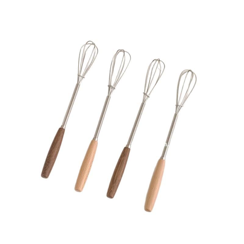 OK Maji Korean-Style Solid Wood Egg Beater: Manual Stainless Steel Mini Whisk & Frother for Kitchen