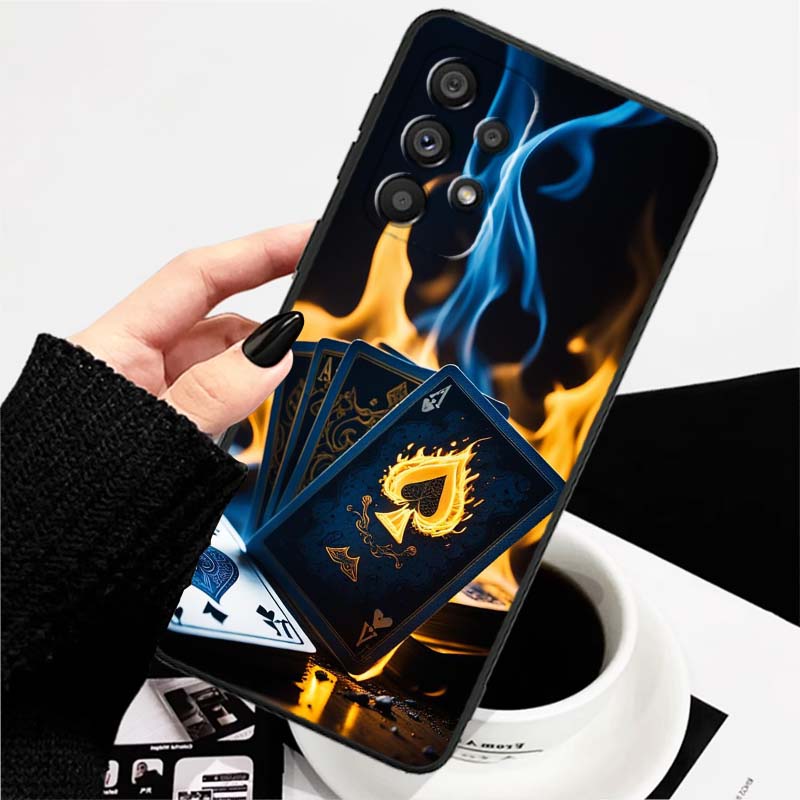 

Creative poker card patterns For Samsung A73 A72 A71 A55 A54 A53 A52 A51 A13 A22 A16 A15 A12 A14 A26 A07 5G Black Phone Case Galaxy A16 5G