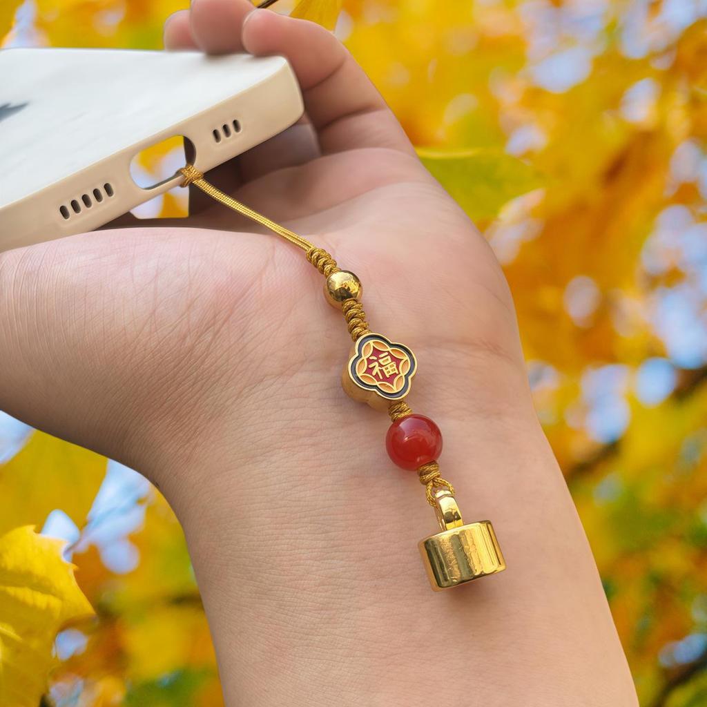 Ancient Gold Good Luck Red Rope Keychain Pendant