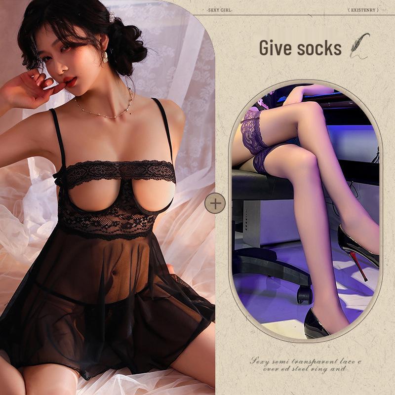 Enticing Lace Mesh Crotchless Nightgown - Seductive See-Through Lingerie