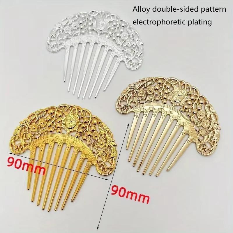 New Chinese Hairpin Retro Hair Comb Hanfu Dish Hairpin Hair Ornament Hollow Carved Comb Gold Ornament Metal Comb