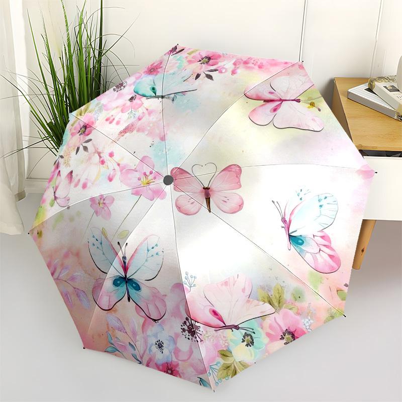 

1pc Butterfly Floral Tablecloth Round Umbrella with Plastic Handle,Vibrant Cartoon Pattern,Multi-functional UmbrellaPT184