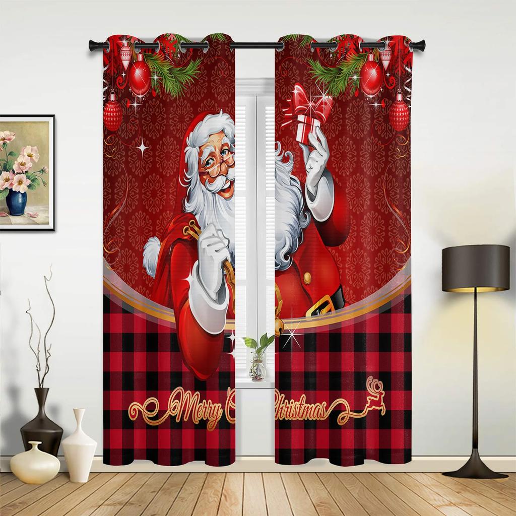 Christmas Room Christmas Tree Fireplace Curtains for Bedroom Living Room Drapes Kitchen Children Window Curtain Home Decor