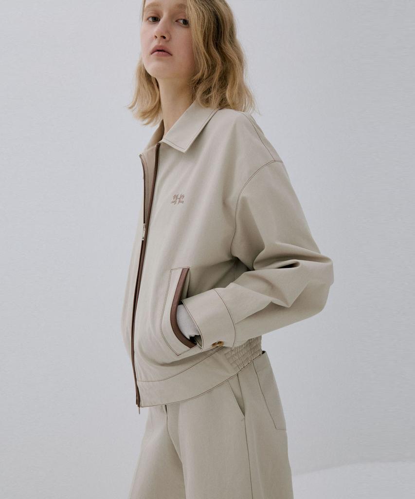 Ckusun Leather Block Blouson Jumper_Beige