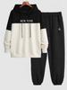 Men's Two Tone Letter Pattern Jacquard Textured Pullover Hoodie And Patch Design Drawstring Jogger Pants Set