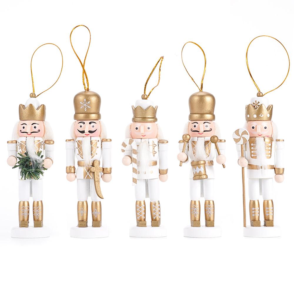 5Pcs/Set British Style Nutcracker Puppet Wooden Handmade Nutcracker Soldier Pendant Doll Toy Ornament Christmas Decoration Gift