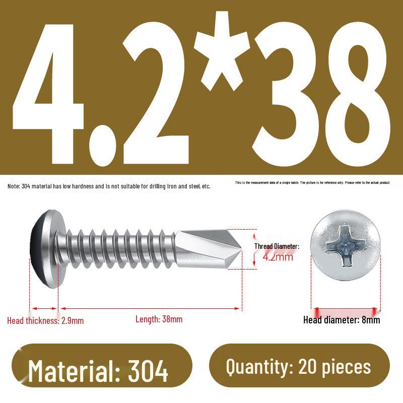 Stainless Steel 304 Phillips Round Head Self-Drilling & Tapping Screws, M3.9/M4.8/M5.5 Swallowtail Bolts