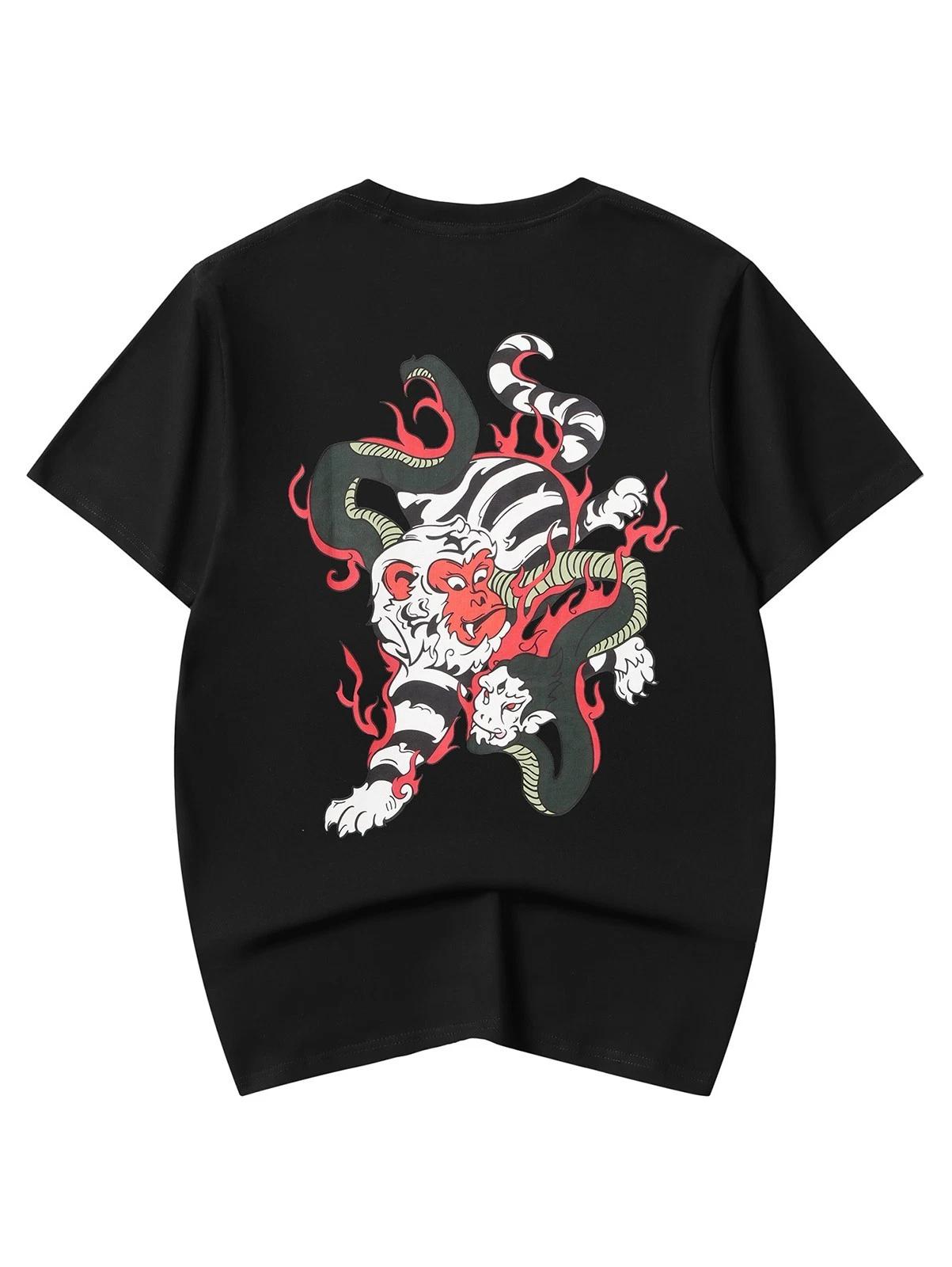 Niepce Men s Monkey Fiery War Graphic Tee Japanese Streetwear T-Shirt 3XL