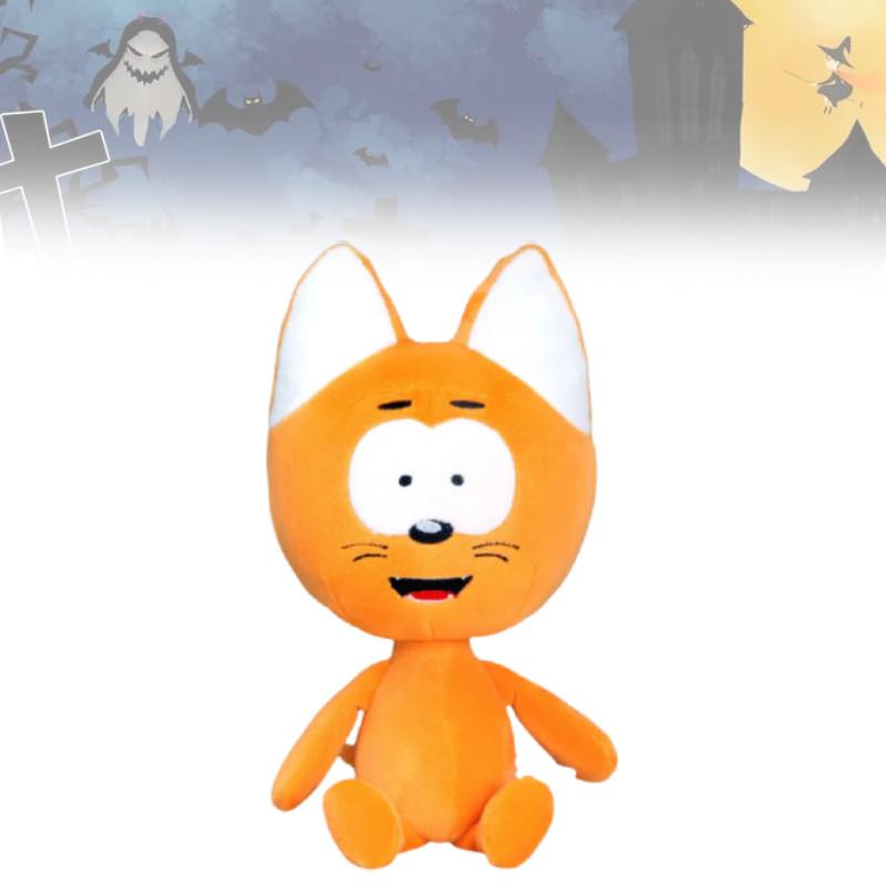 Schattige Kote Kitty pluche kat pop, zacht cartoon speelgoed voor kinderen in een levendige oranje kleur.
