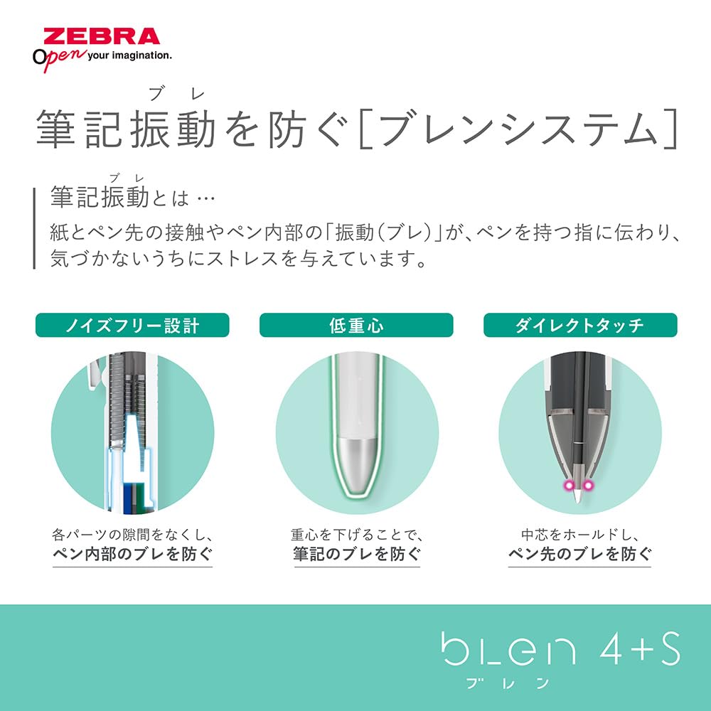 Zebra Moomin Limited Shell Pink Ballpoint Pen Mechanical Blen4+S Multi-Function Pen, 0.5mm, Edition, Barrel, 4-Color + Pencil, B4, SAS88-MM-SHP