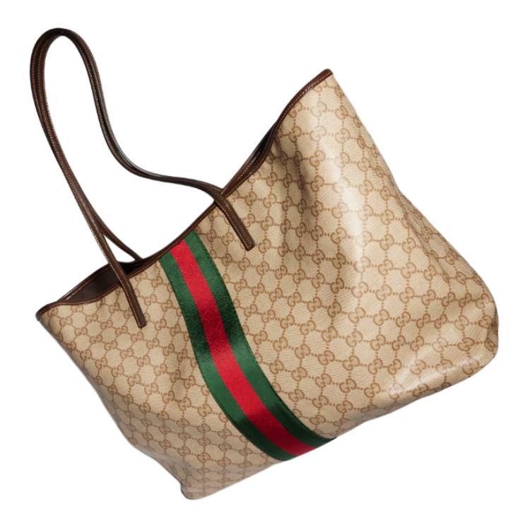 Gucci Tribeca GG Red Green Web Tote Bag Coated Canvas Shoulder Bag Large Women tote bag Dark-Brown 874745-FAF79-8547