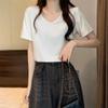 Simple and fashionable bottoming shirt U-neck front shoulder T-shirt women's short-sleeved white top spring and summer loose and casual
