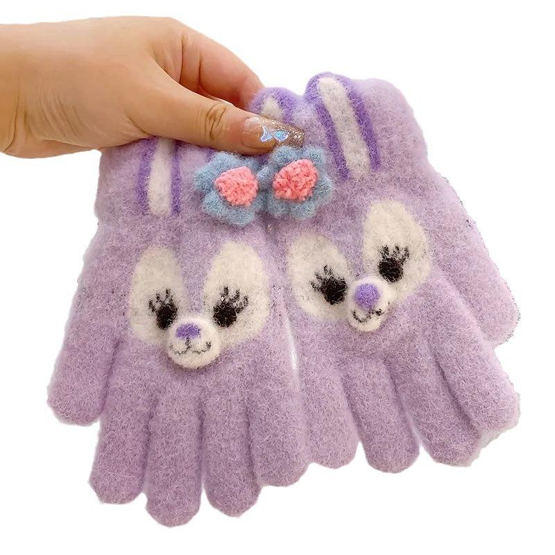Imitace norka Nový králík Plyšový pětibodový pletený roztomilý studentský plus sametově zesílené podzimní a zimní teplé dětské rukavice