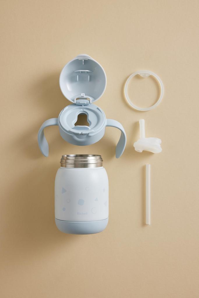 Richell Try Insulated Straw Light 1 for Ages 7 Months and Up Leak-Proof Mug, 300ml, Gray, Mug,