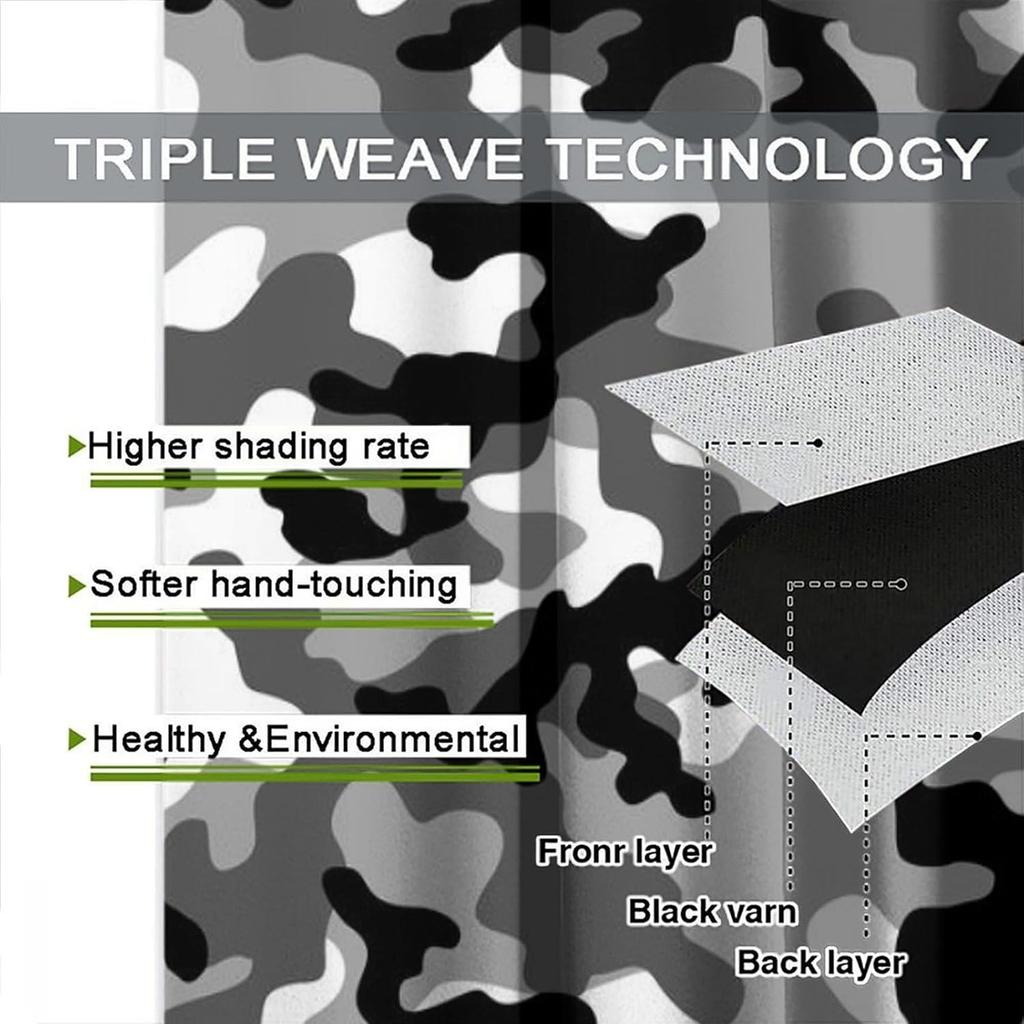 Tende Mimetica Grigio Camouflage Militare Arte Bianco Nero Grigio Oscuranti Tasca per Asta Tende per Camera da Letto Soggiorno Cucina Decorazione