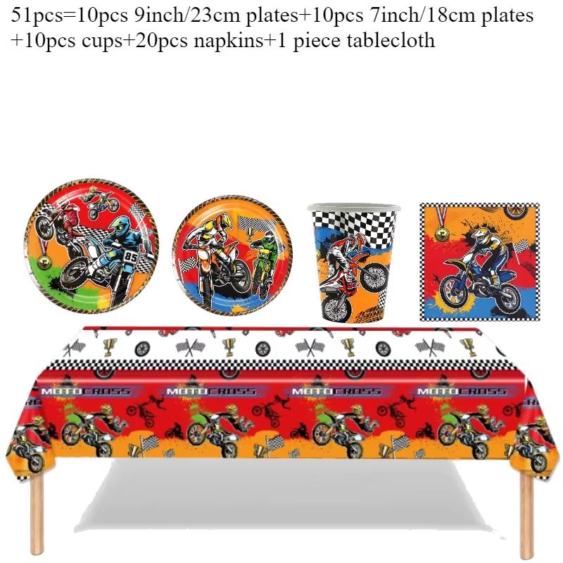 Motorcycle Birthday Party Decoration Motocross Race Tableware Cup Plate Balloon Tablecloth For Kids Boys Party Favors Gift