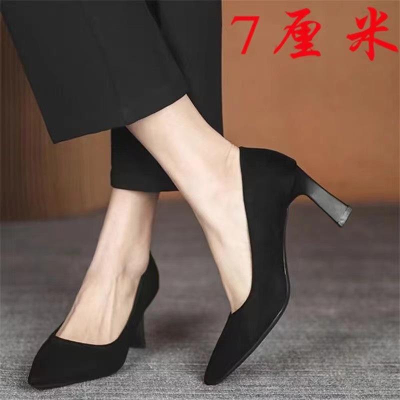 Etiquette high heels women's suede soft soles are not tired of standing for a long time flight attendant dress commuter professional black work shoes