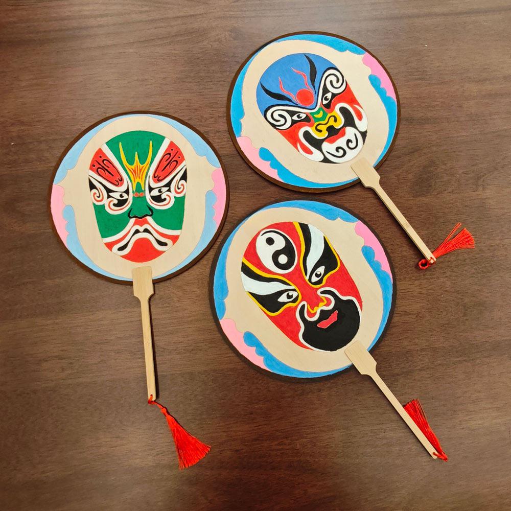 Children's Eco-friendly DIY Peking Opera Face Painting Fan - Intangible Cultural Heritage Craft Kit