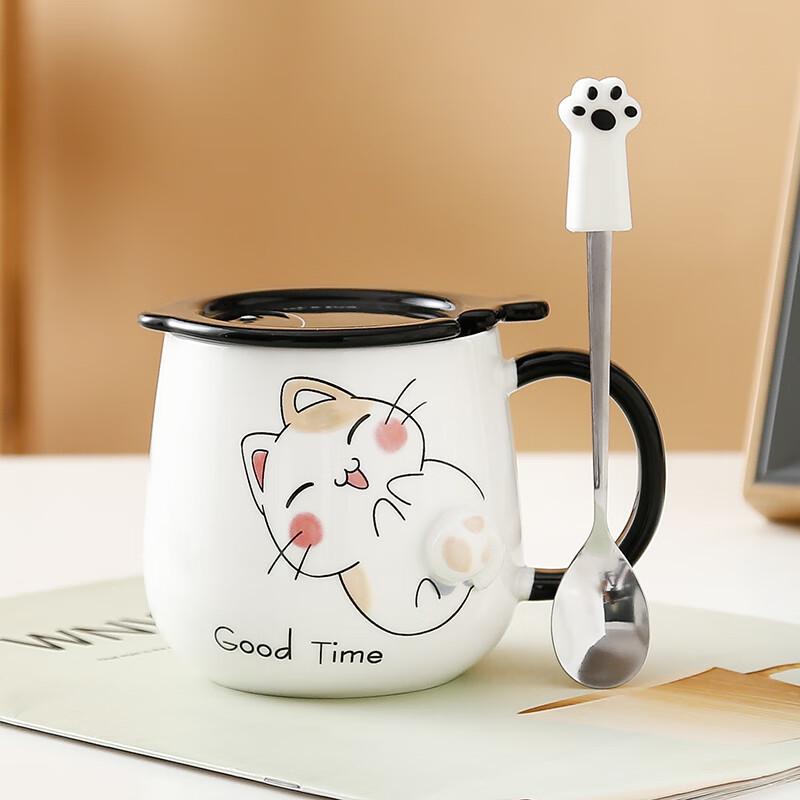 Ally Cat Ceramic Mug with Lid and Spoon
