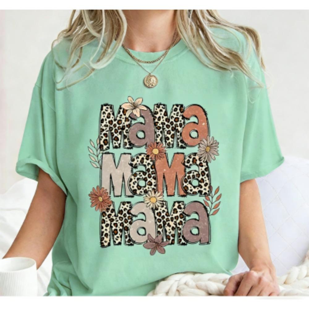 Funny Leopard Mama Colorful Print Women's Short Sleeves T-Shirt Loose Casual Summer Outdoor Street Women's Tees Tops