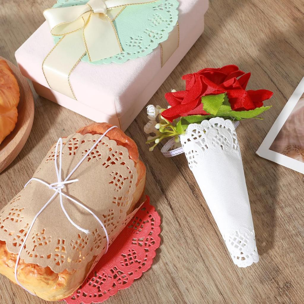 Grevosea 180 Pcs Paper Doilies, 3.5 Inch Round Lace Colored Paper Doilies, 9 Colors Oil-Absorbing Papers Placemats for Crafts Weddings Parties and