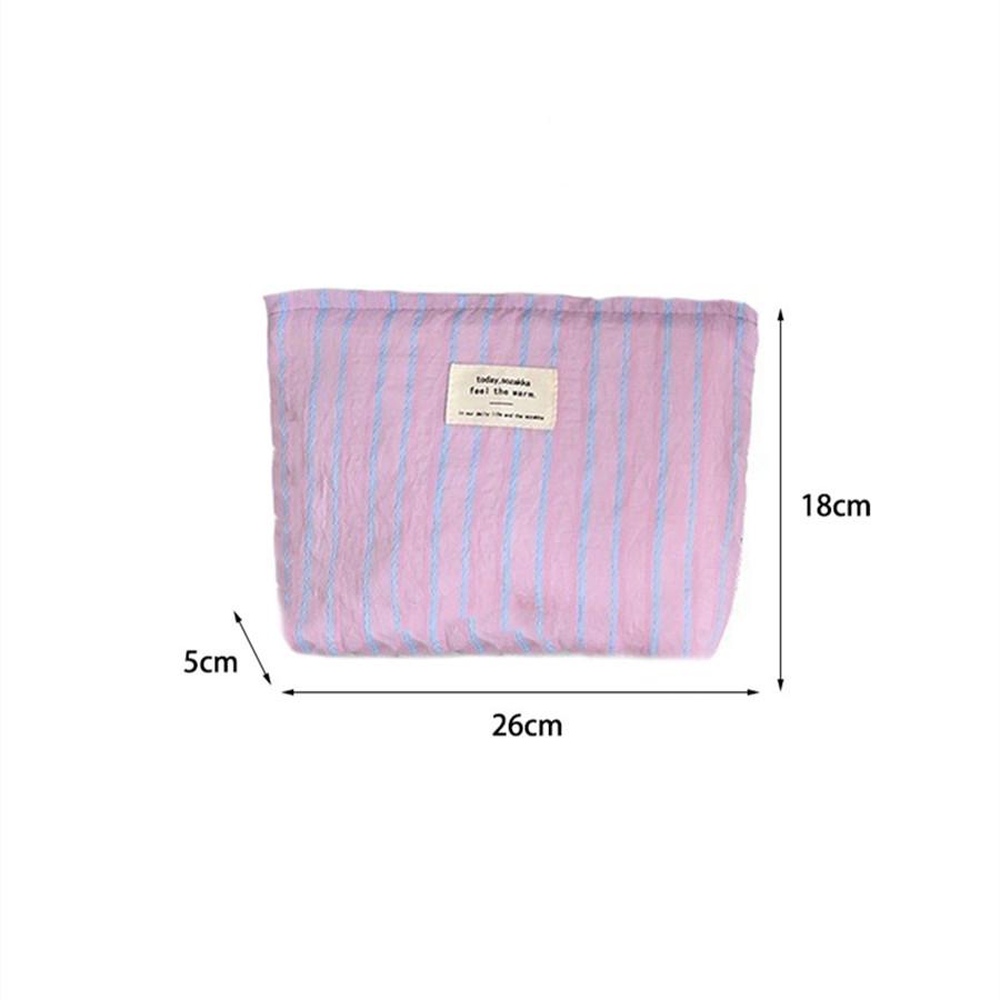 Cute Canvas Striped Travel Cosmetic Lipstick Brush Storage Bag Toiletry Kit Girl Kawaii Makeup Handbags Organizer Pouch Bag
