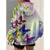 Chaqueta con capucha para mujer con estampado de mariposas y flores, cierre completo de cremallera - Diseño vibrante y colorido de mariposas y flores
