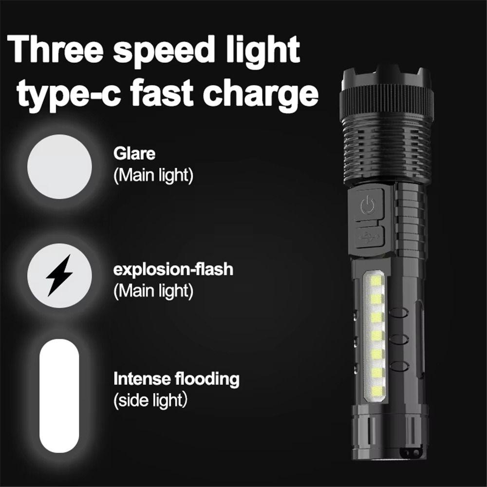 with Power Display Strong Light Flashlight COB Side Light Camping Lantern  Emergency Lighting