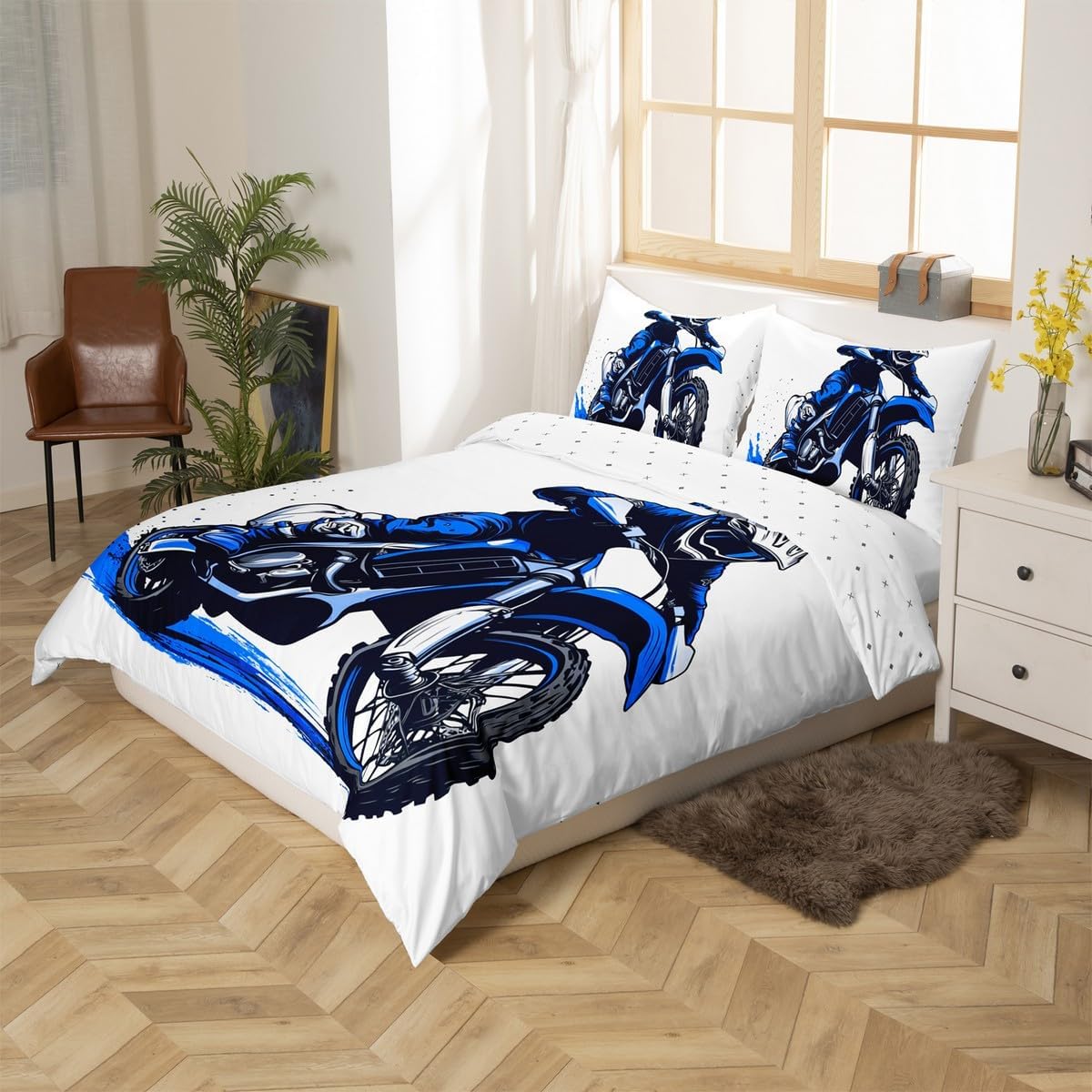

Mountain Bike Bedding Set Kids Boys Teens Extreme Sport Theme Duvet Cover 3D Dirt Bike Comforter Cover Room Decor 2Pcs Bedding 135x200cm