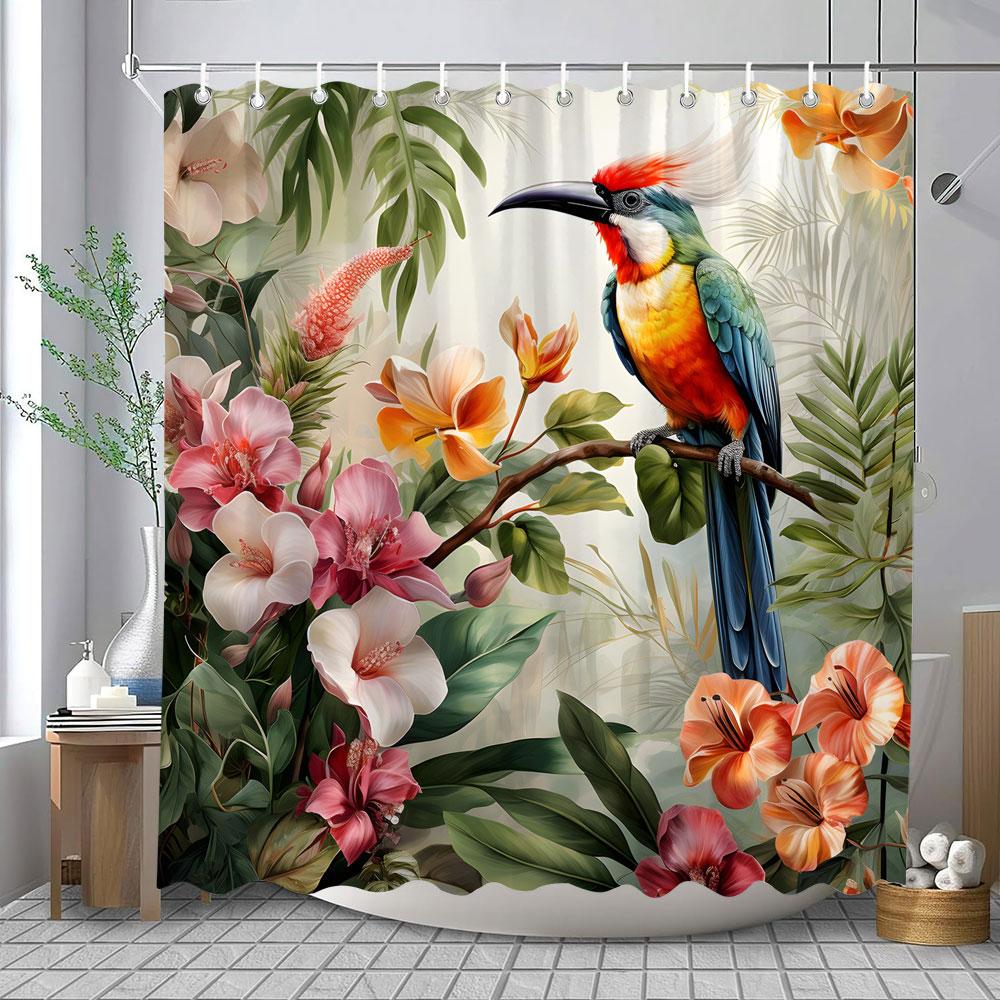 Tropical Jungle Shower Curtain Rainforest Plant Waterfall Spring Flowers Forest Nature Landscape Fabric Bathroom Curtains Decor