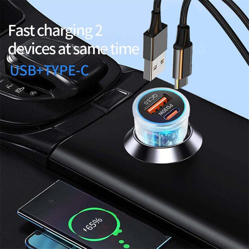 48W PD Transparent Car Charger QC3.0 Fast Charging Mobile Phone Car Charger Socket For iPhone 14 Pro Xiaomi Samsung Cars Adapter