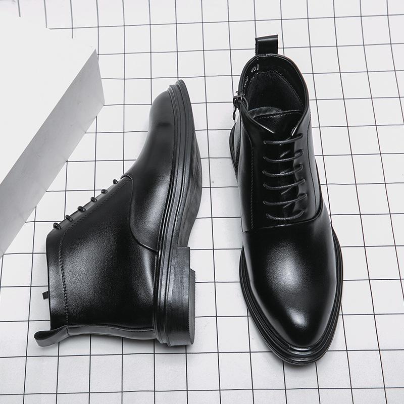 High Top Leather Shoes Casual Height Increase Business Martin Boots British Hairstylist Dress Pointed Boots