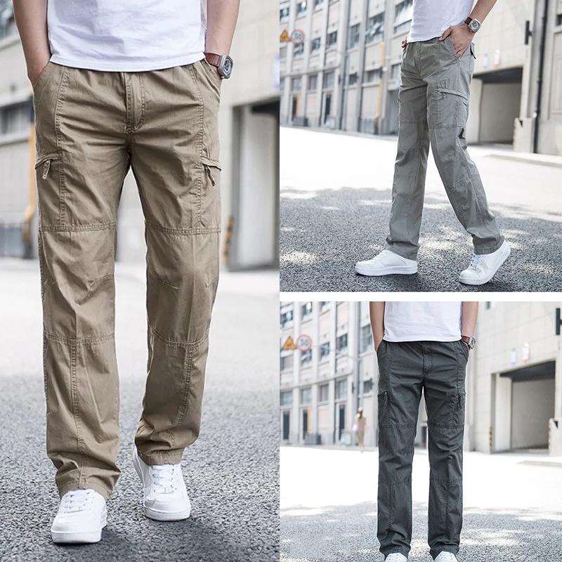 Big Size Men's Cargo Pants New Spring Summer Trousers Straight Leg Work Pant Men Casual Loose Cotton Overalls Side Multi Pockets