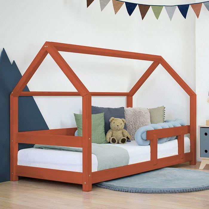 Lit cabane enfant TERY 70 x 160 rouge brique