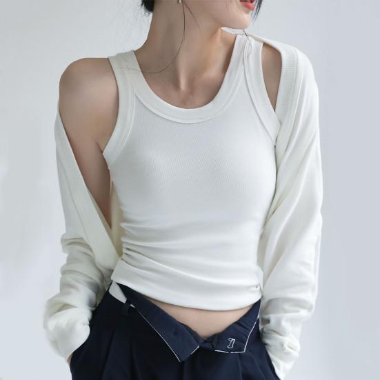 

Женский летний жилет с круглым вырезом без рукавов, однотонный облегающий топ на бретелях с подкладкой, высокоэластичный пуловер, топы M белый