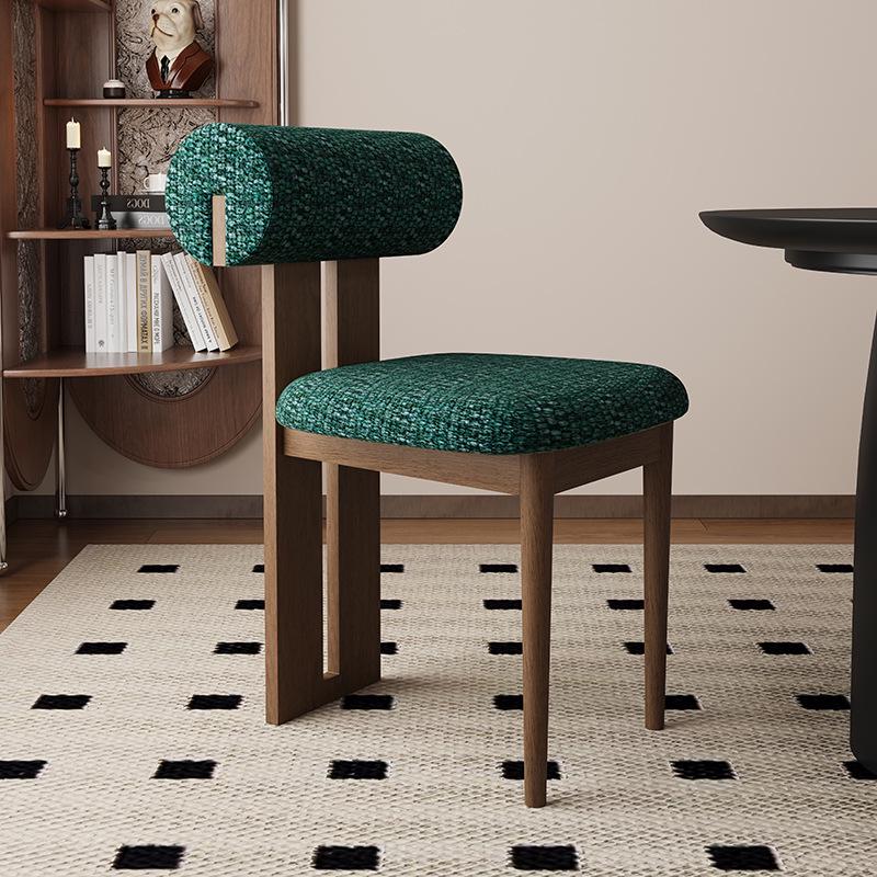 Nordic Solid Wood Dining Chair with Upholstered Soft Backrest - Cotton & Linen Fabric, Designer Style for Home or Cafe Use
