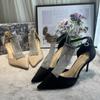 FHC 2025 New Women Pointy Toe Sandals,Summer High Heels,Sexy Rhinestone Chain Shoes,Ankle Buckle Strap,Black,Beige,Dropship