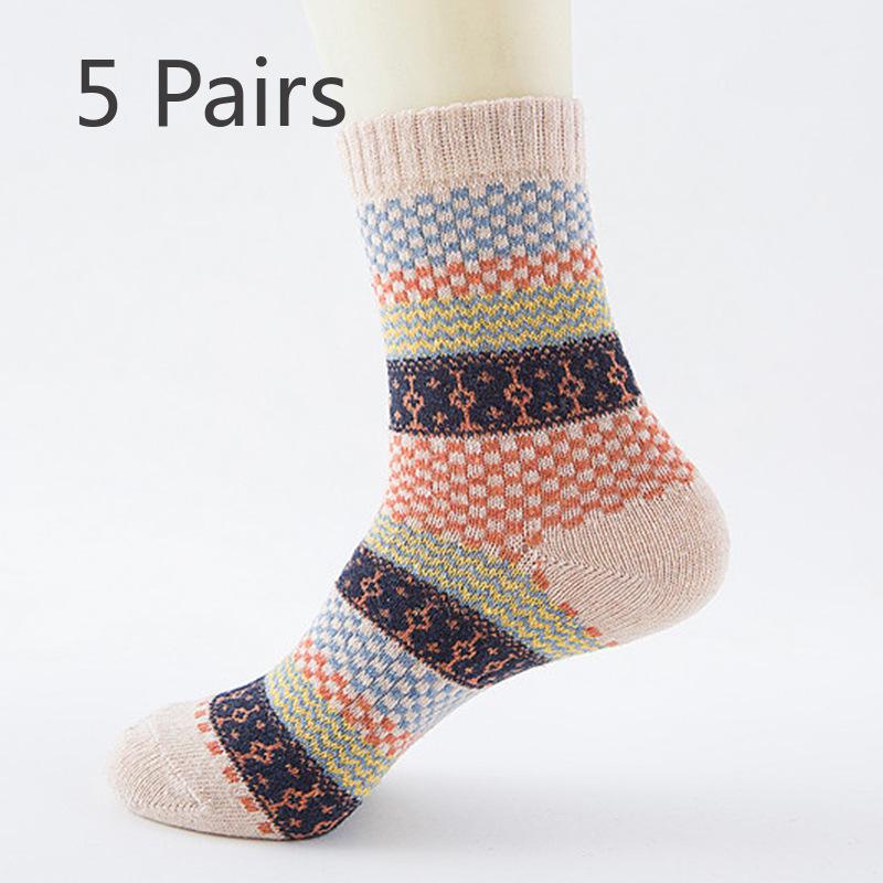 5 Pairs of Men's Autumn and Winter Rabbit Wool Socks, Mid-calf Men's Socks, Small Checkered, Retro Ethnic Style