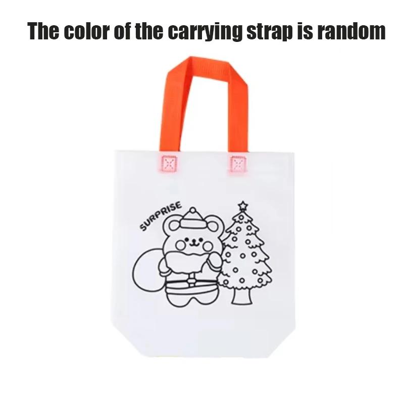 Cartoon Christmas Diy Graffiti Bag Handmade Painting Non-Woven Bags for Children Arts Crafts Color Filling Handbag Xmas Gift