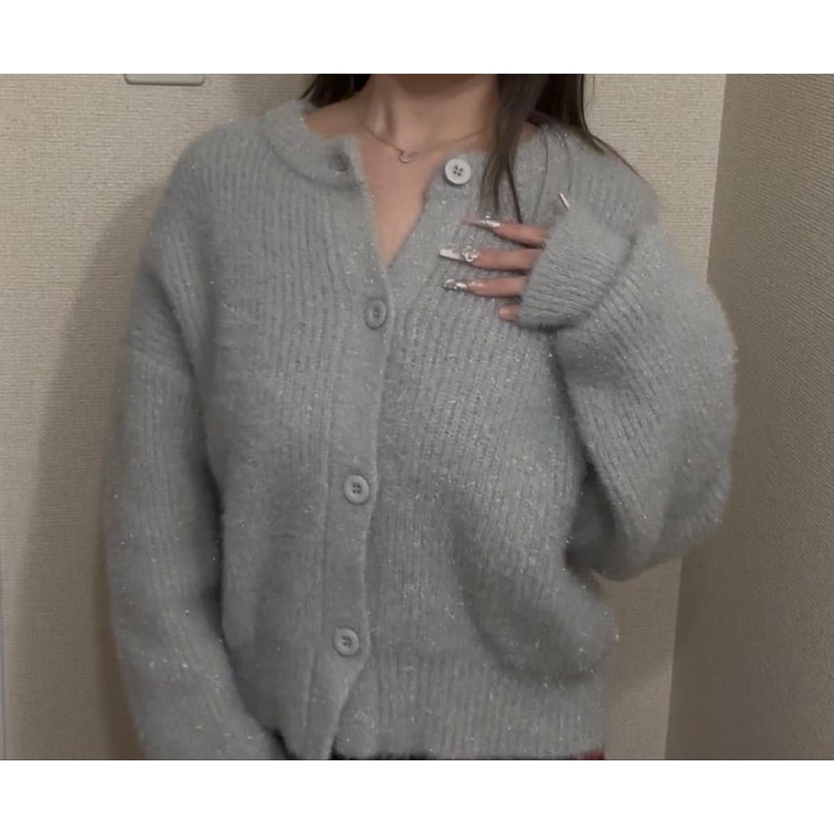 AZUL BY MOUSSY Lame Glitter Cardigan Lame Knit Gray