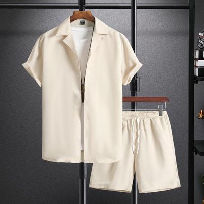 Fashion Men's Suit Solid Colour Shirt Top T-shirt Shorts Men's Suit Casual Thin Male