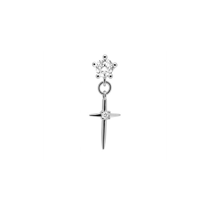 Boucle d'oreille - LUXENTER - Patraz - Argent sterling 925 - Zircone cubique - Clou puce 17,5x6,4 mm