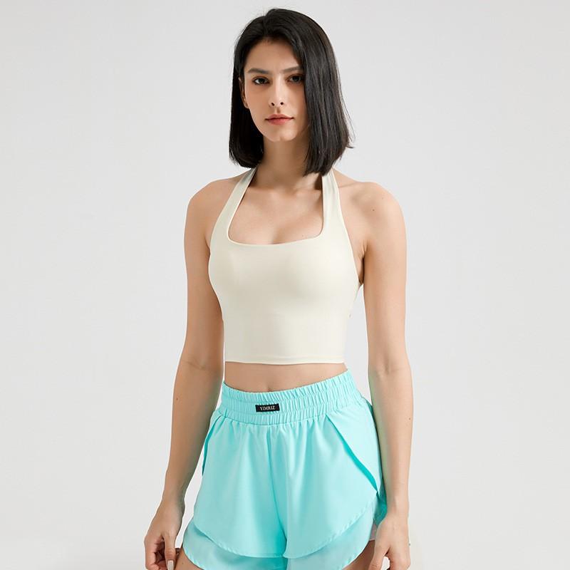 Women Halter Padded Dance Top Solid Color Slim Fit Stage Performance Activewear