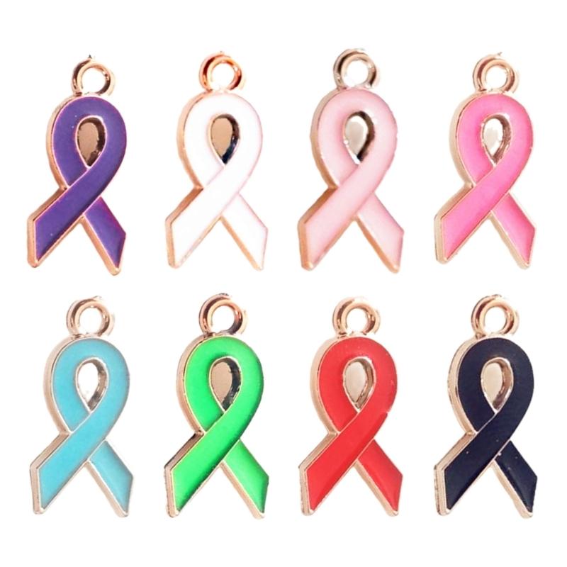 100Pack Heart Ribbon Accessor for DIY Jewelry Durable Awareness Ribbon Charm Jewelry Findings Mixed Color Ribbon Pendant