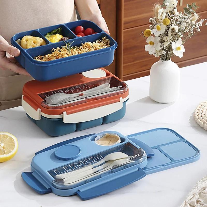 1300ml Compartment Lunch Box Portable Microwave Oven Sealed Bento Box with Spoon Fork Student Office Workers Food Containers