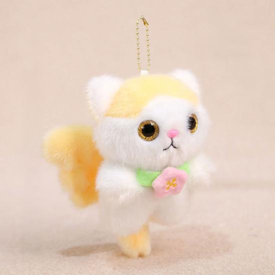 Cute Elf Cat Plush Doll Pendant Keychain Soft Skin-Friendly Plush with Wings And Floral Accent Portable Bag Charm Gift for Kids Cat Lovers