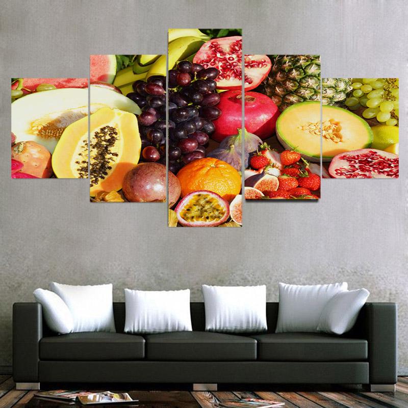 Póster e impresión de 5 paneles de frutas tropicales nutritivas y equilibradas, lienzo moderno, arte de pared, decoración del hogar para sala de estar, sin marco